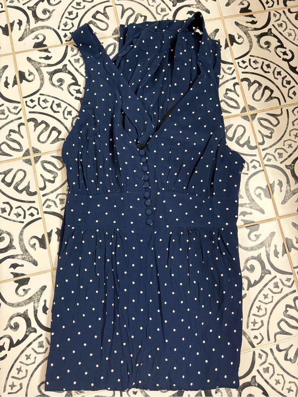 Madewell Navy Blue Polka Dot Sleeveless V-Neck jumpsuit